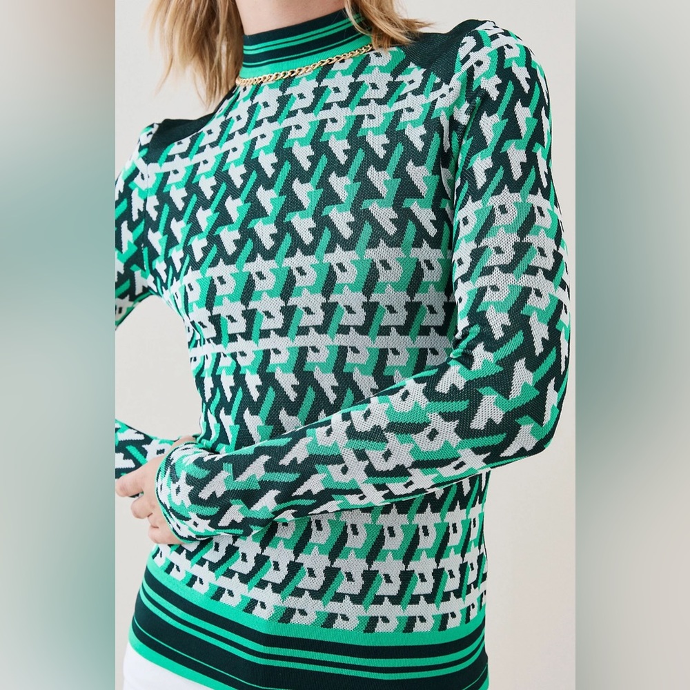 Geo Knit Jacquard Top With Chain Trim